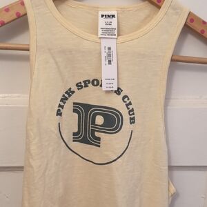 Victoria's Secret Cream Tank Top with Pink Sports Club Logo